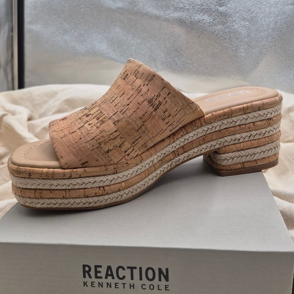NEW Kenneth Cole REACTION Elissa Platform Slide Sandal, Natural Cork Size 8.5